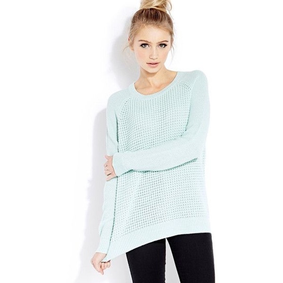 Mint💕Sea Mist Waffle Knit Crew Chunky Sweater M - Picture 8 of 8